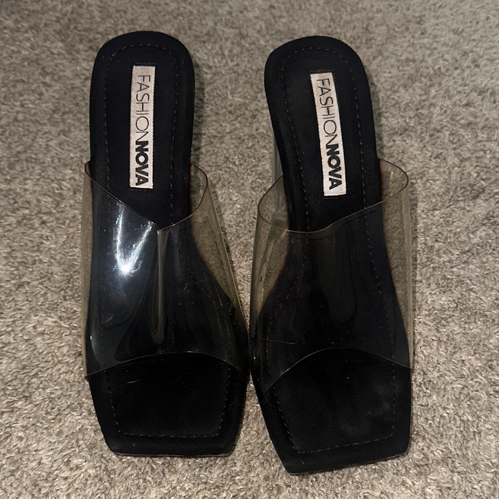 Fashion Nova Black and Clear Heels